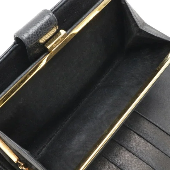CHANEL Black Caviar Leather Logo Wallet